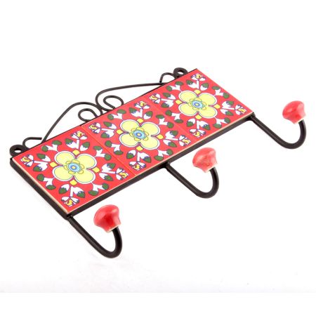 Red And Yellow Floral Ceramic Tiles Hooks